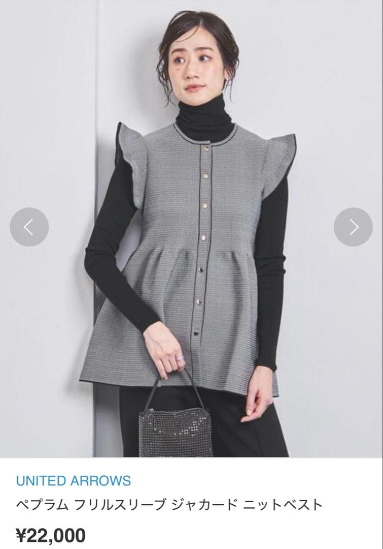 ユナイテッドアローズ ペプラム フリルスリーブ ジャカード ニットベスト