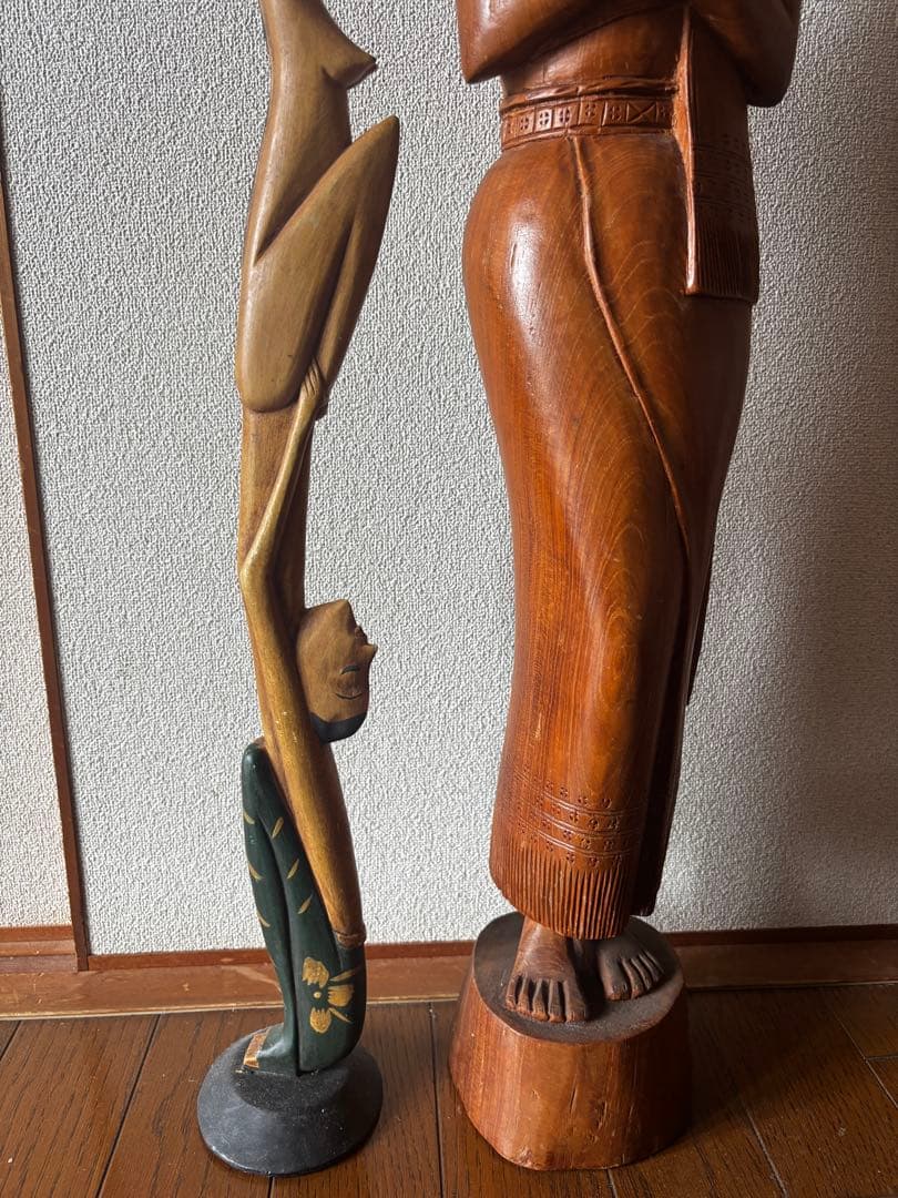 アジアン雑貨 木彫り 特大 女性像＆逆立ち人形 2体セット