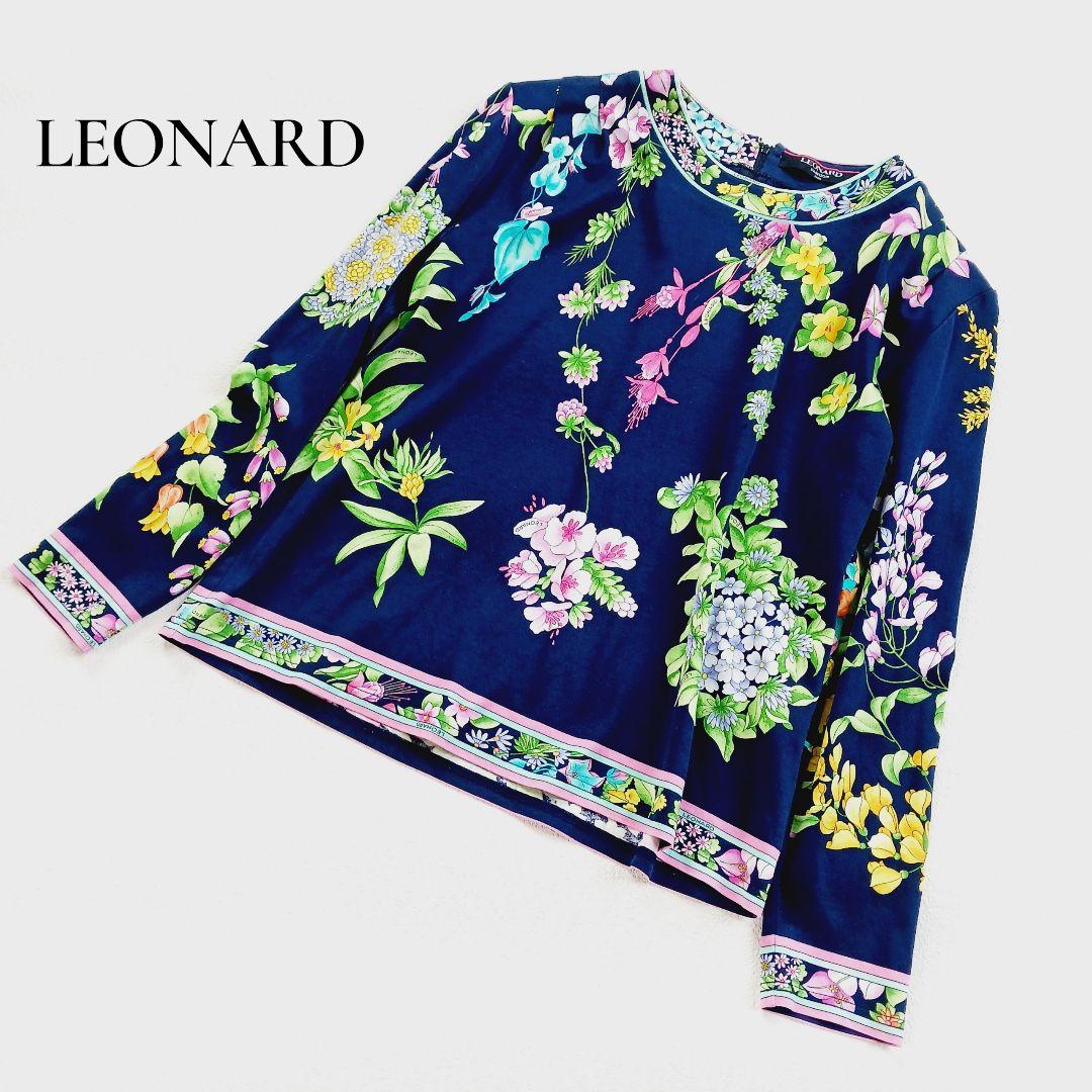 美品♬LEONARD　レオナール　花柄　総柄　カットソー　トップス　ネイビー