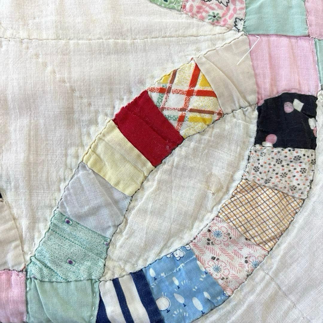 【稀少】アメリカンアンティークキルト⭐︎ダブルウエディング　 約190×208cm