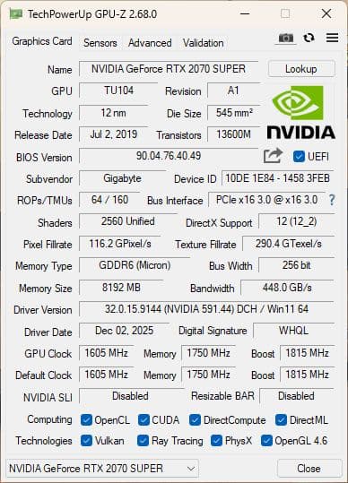 GIGABYTE GeForce RTX2070 Super（箱等あり）