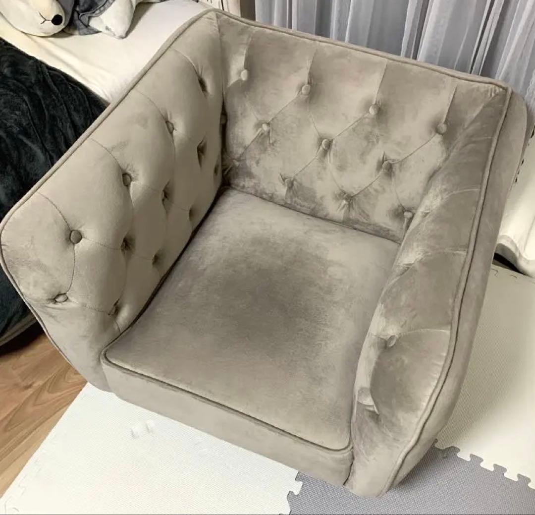 【美品】 可愛い1人掛けソファ ベルベット グレー定価29990円
