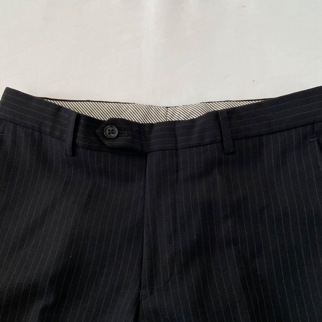 ジョンピアース 3ピース スーツセットアップ ストライプ ベスト 黒 Y4