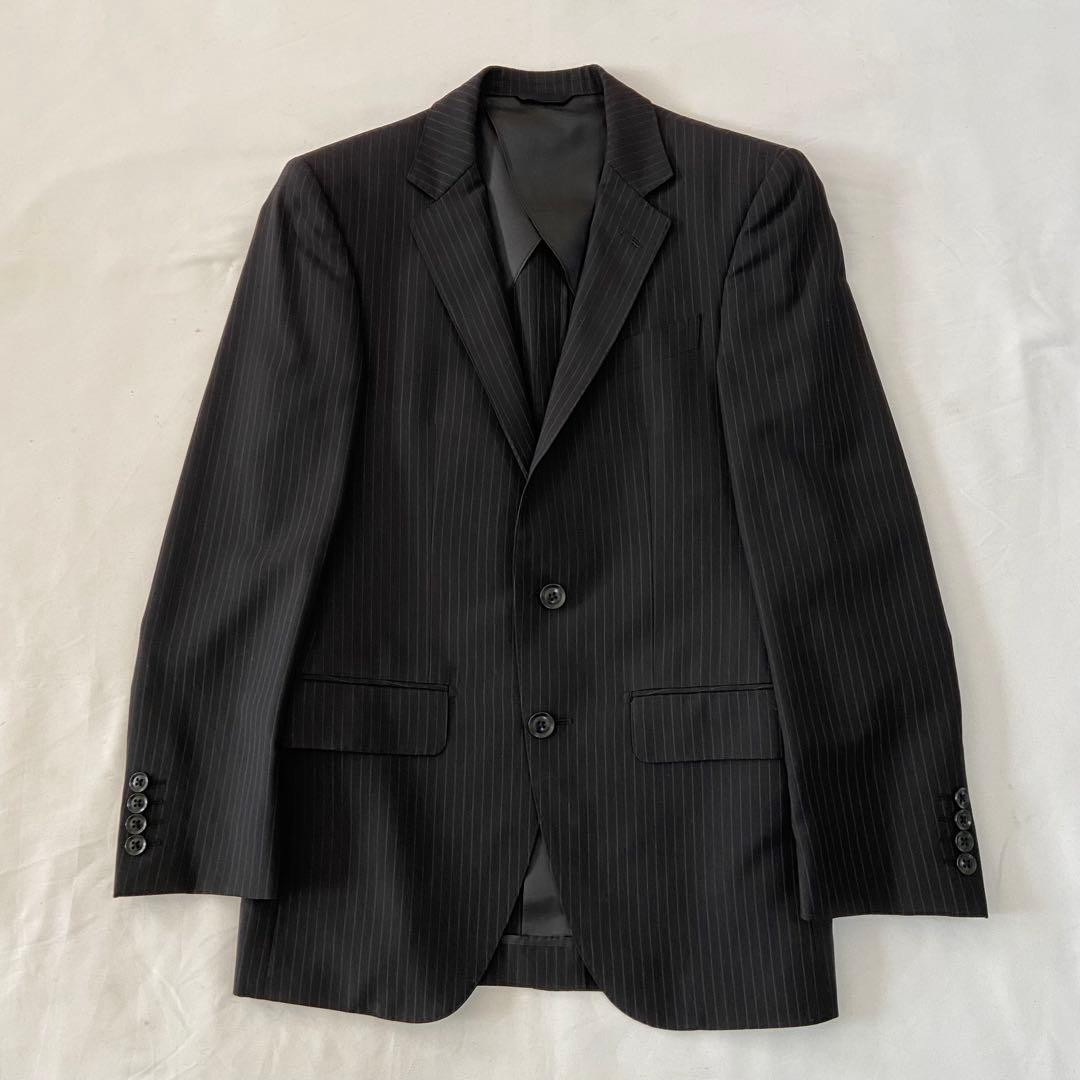 ジョンピアース 3ピース スーツセットアップ ストライプ ベスト 黒 Y4
