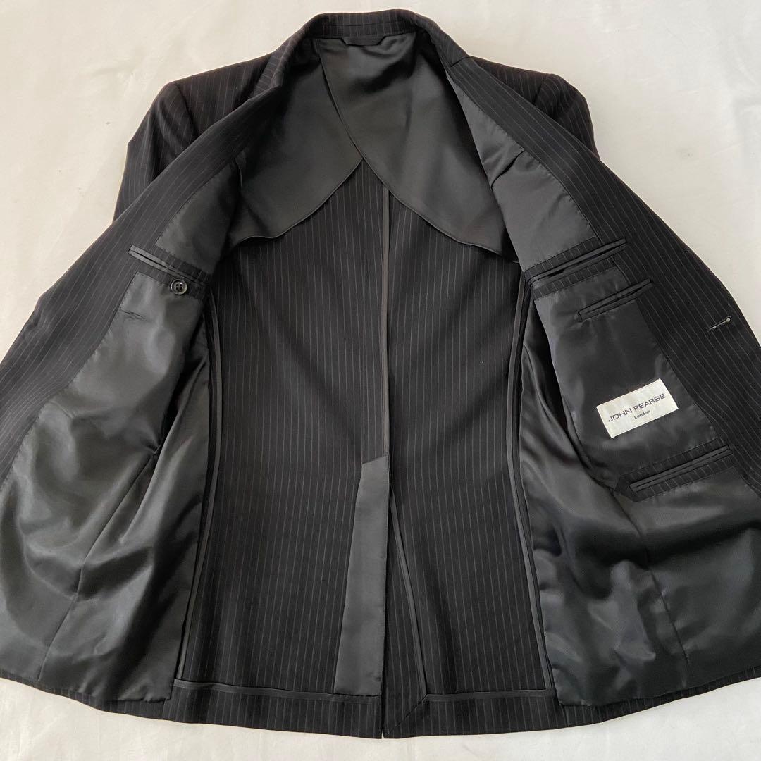 ジョンピアース 3ピース スーツセットアップ ストライプ ベスト 黒 Y4