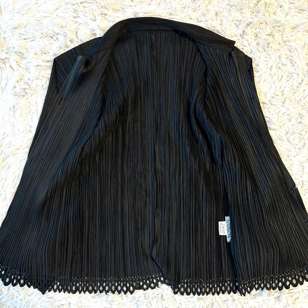 プリーツプリーズ イッセイミヤケ 長袖ブラウス シャツ スカラップ裾 ブラック