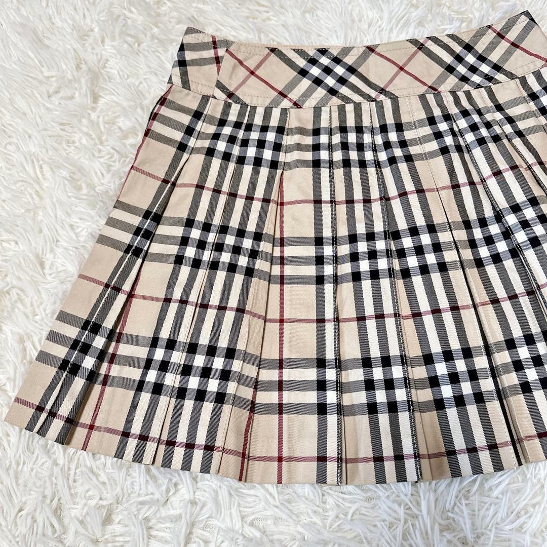 バーバリーブルーレーベル プリーツミニスカート ノバチェック 革ベルト