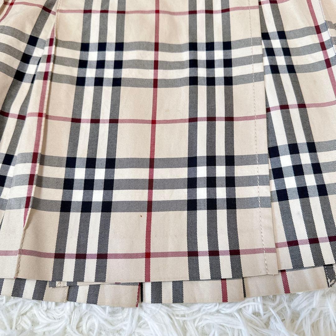 バーバリーブルーレーベル プリーツミニスカート ノバチェック 革ベルト