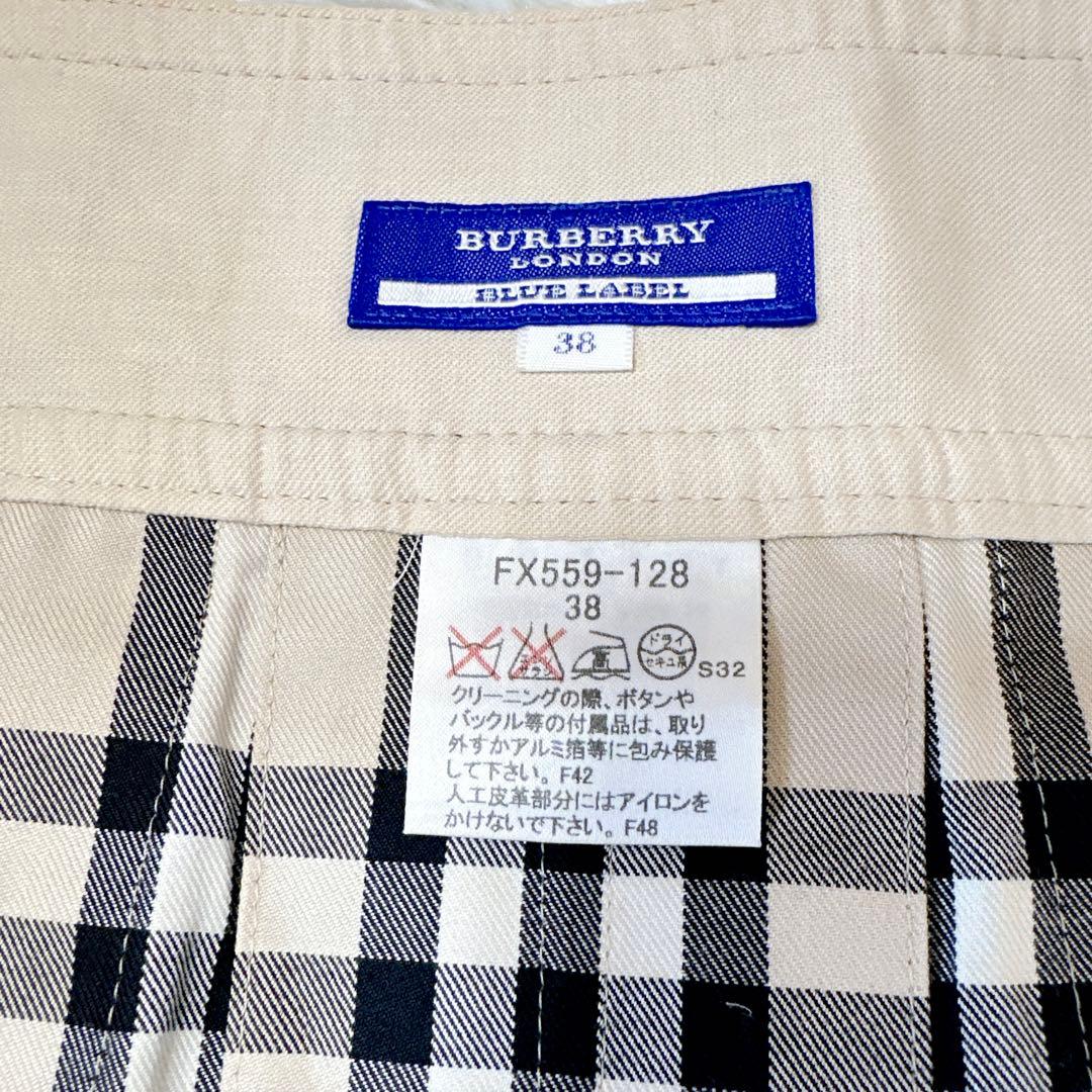 バーバリーブルーレーベル プリーツミニスカート ノバチェック 革ベルト
