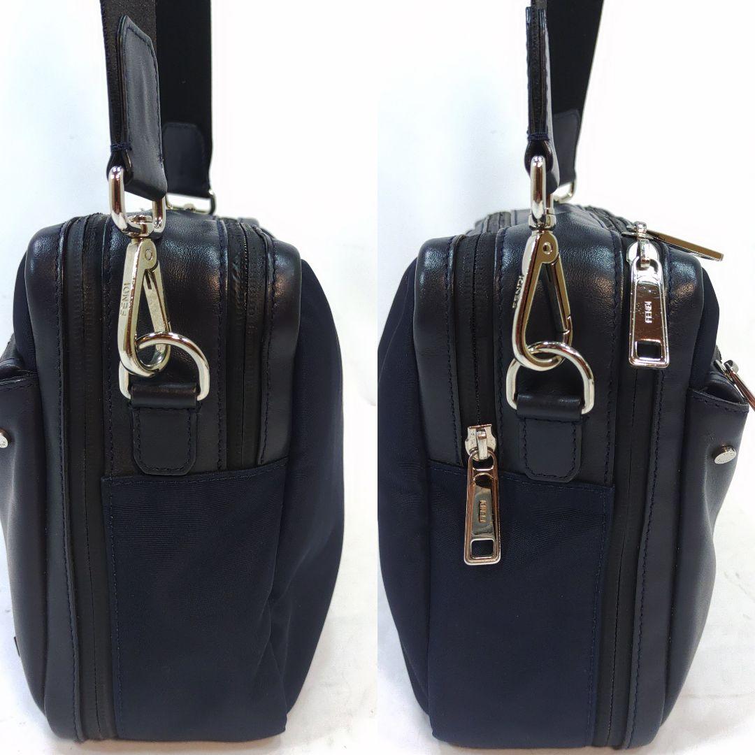 フェンディ モンスター カメラバッグ ショルダーバッグ レザー×ナイロン 紺×黒