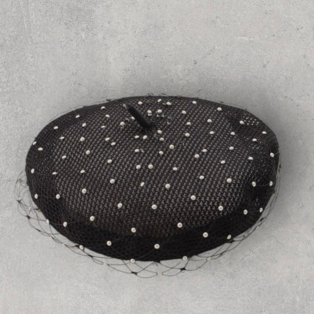 未使用　Dior　ディオール　メッシュ　パール　ベレー帽　ブラック
