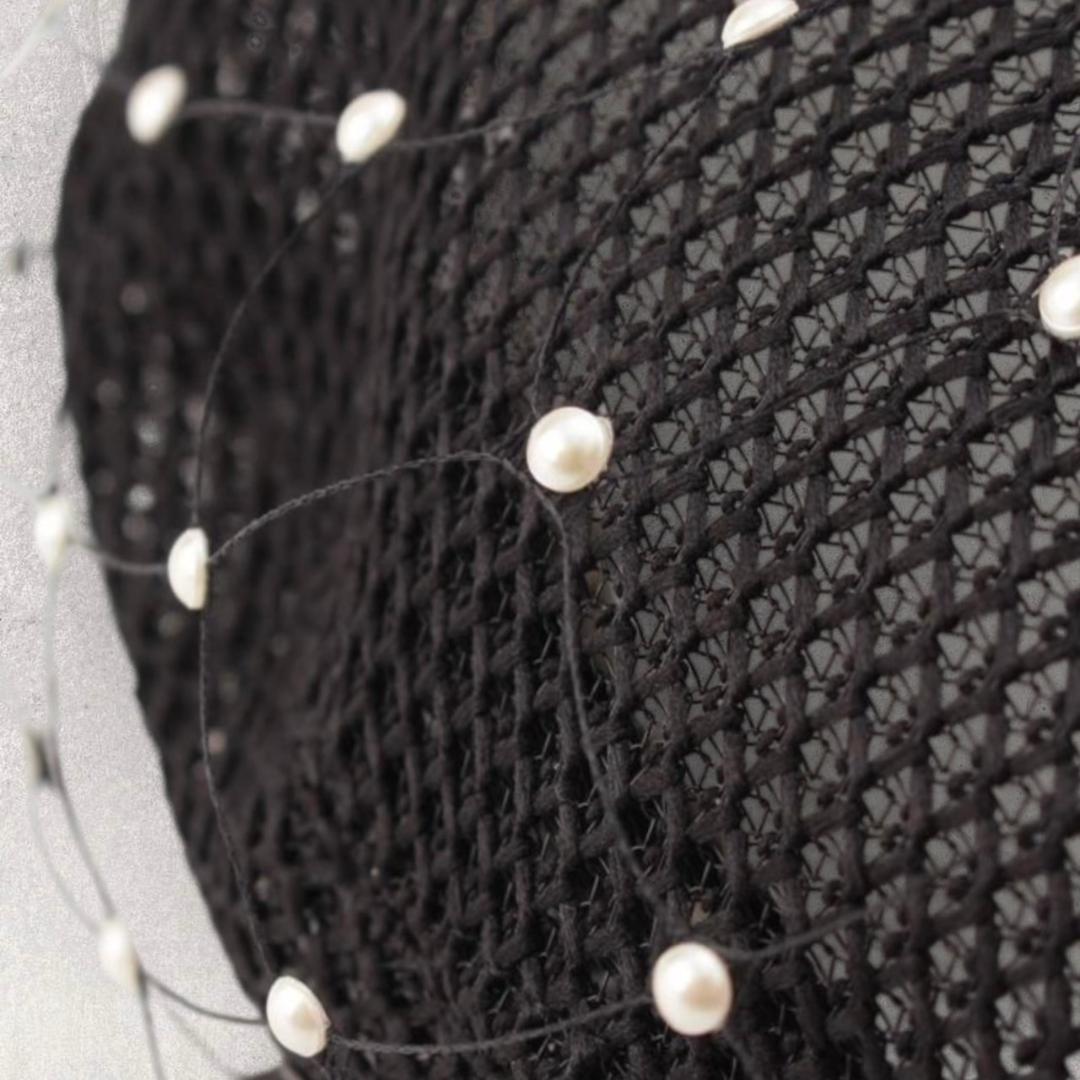 未使用　Dior　ディオール　メッシュ　パール　ベレー帽　ブラック