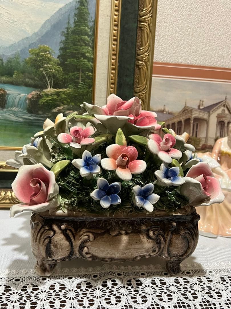 イタリア　陶花　置物　約24×20×20cm