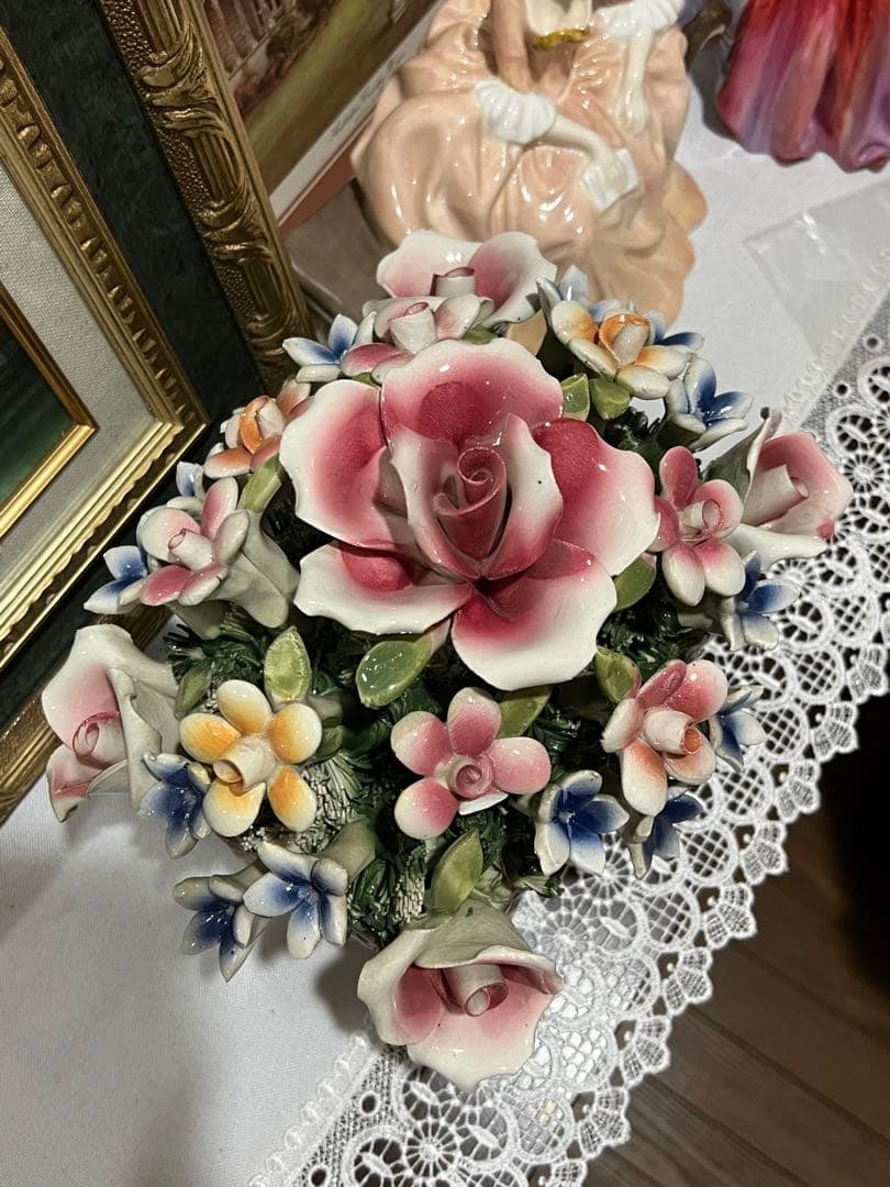 イタリア　陶花　置物　約24×20×20cm