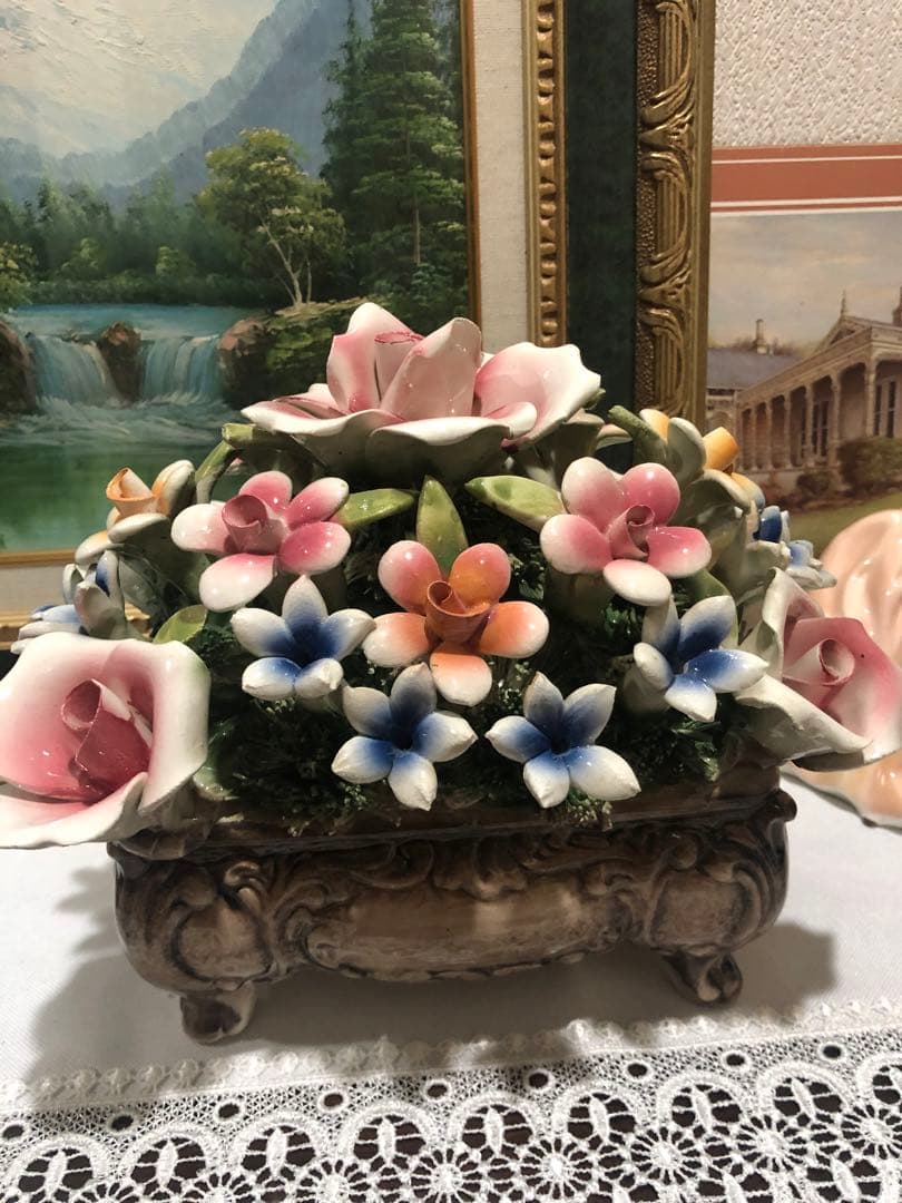 イタリア　陶花　置物　約24×20×20cm