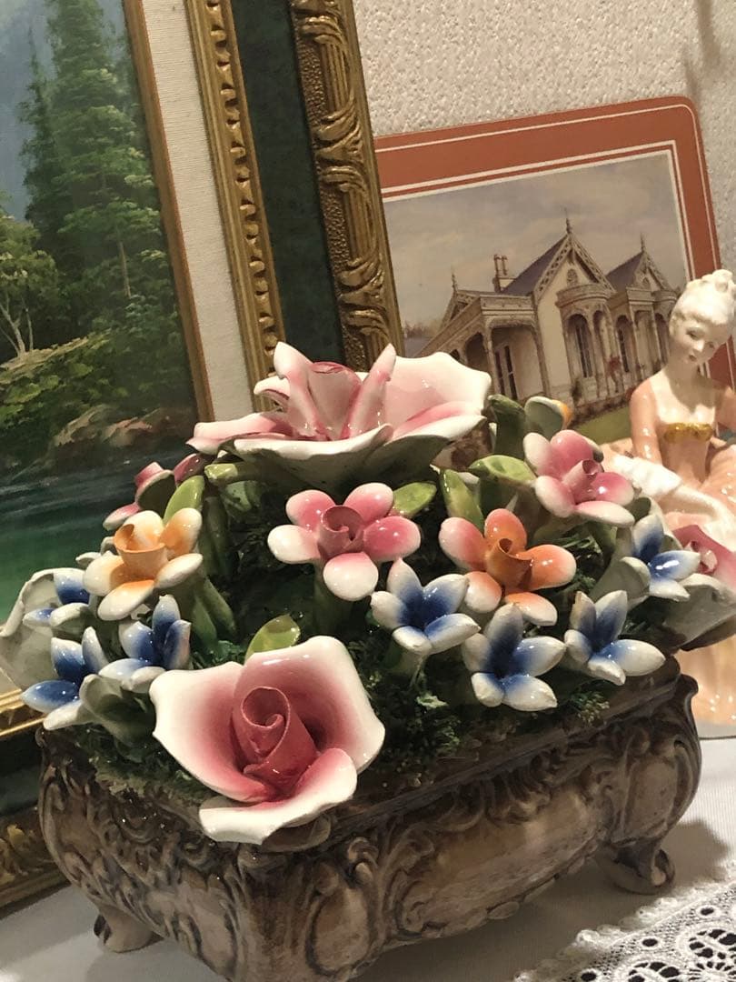 イタリア　陶花　置物　約24×20×20cm