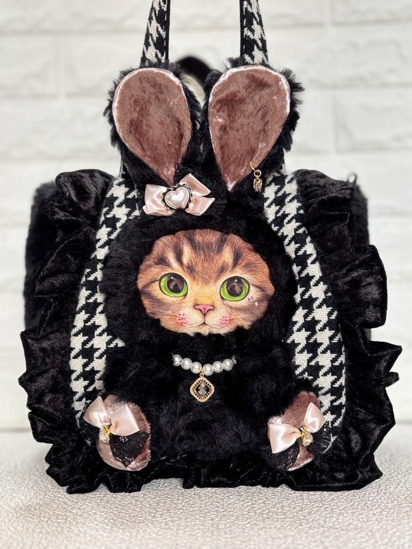 あ*き様 コヤンイサムチョン　ハンドメイド　千鳥格子ファーバッグ　サンダーちゃん