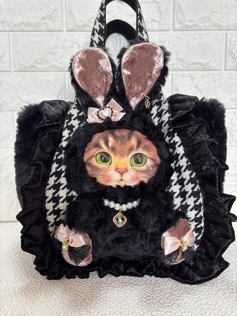 あ*き様 コヤンイサムチョン　ハンドメイド　千鳥格子ファーバッグ　サンダーちゃん