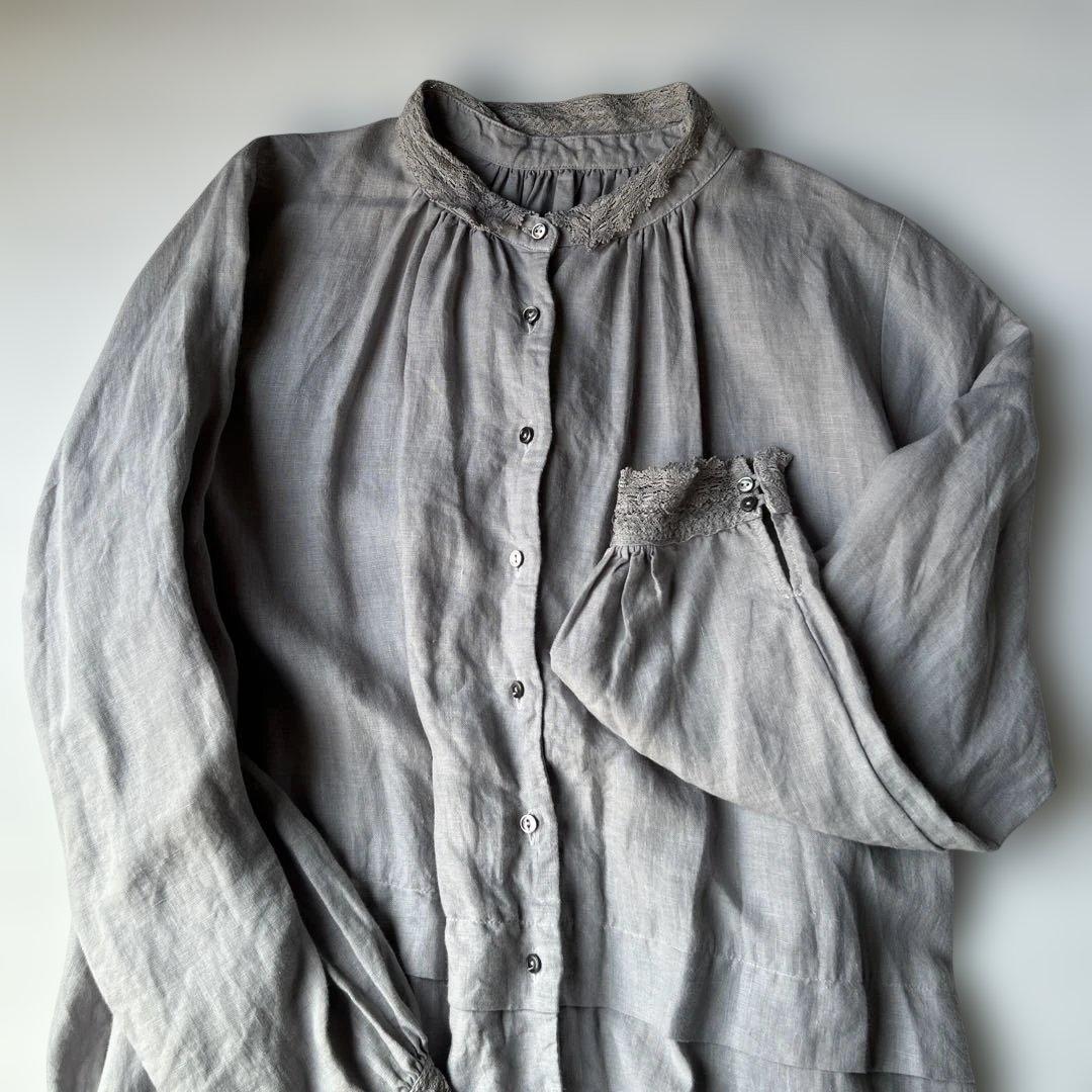 ネストローブ　襟袖レースリネンワンピース（羽織）美品nest robe