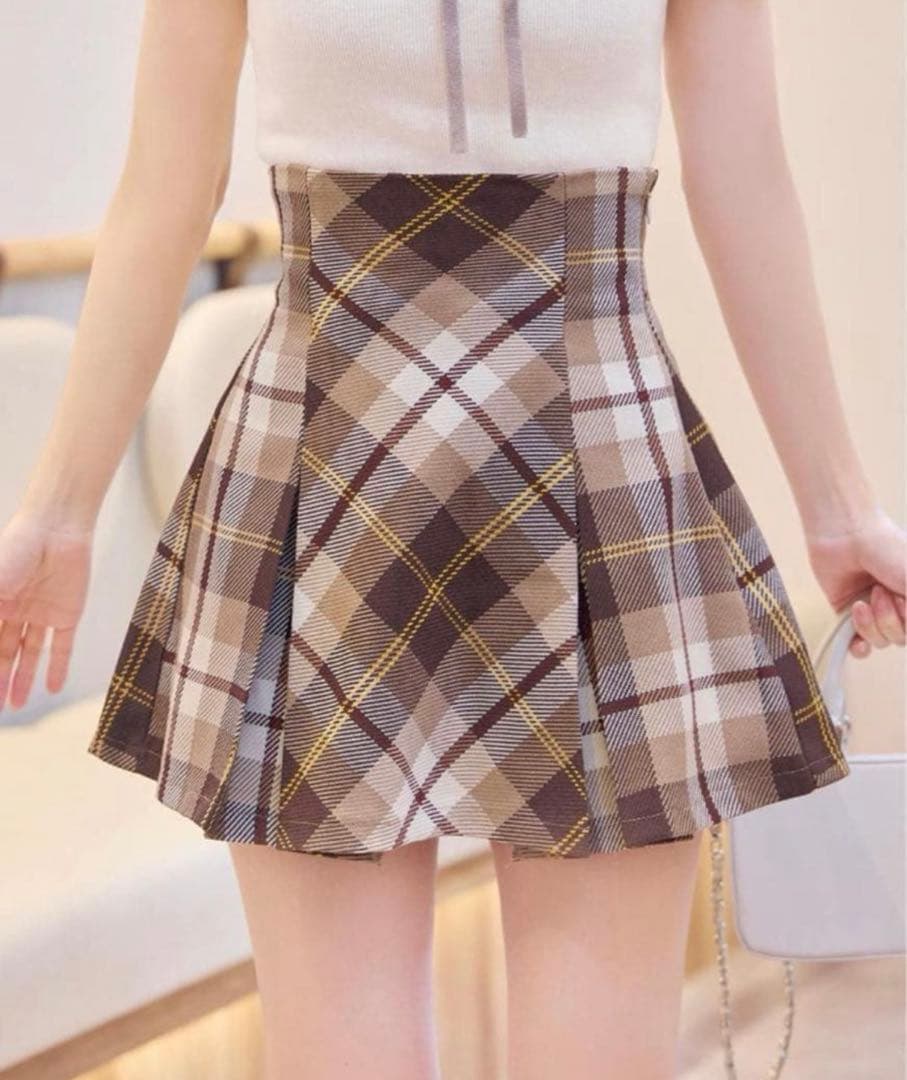 ミシェルマカロン フレアチェックスカート フリーサイズ ベージュ 新品タグ付き