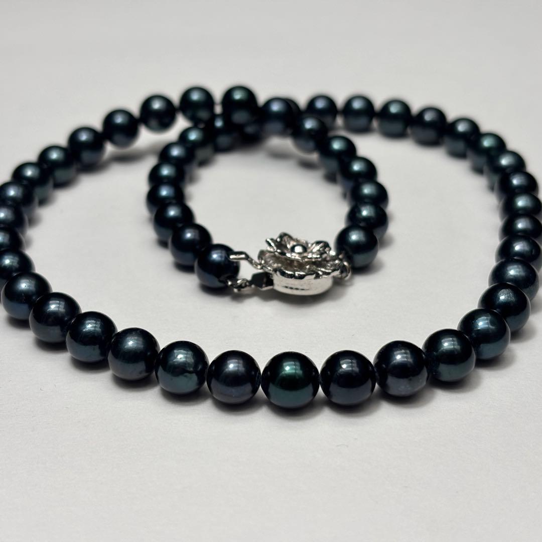 あこや真珠　パール　ネックレス　7.5-8.0mm ブラックグリーン系