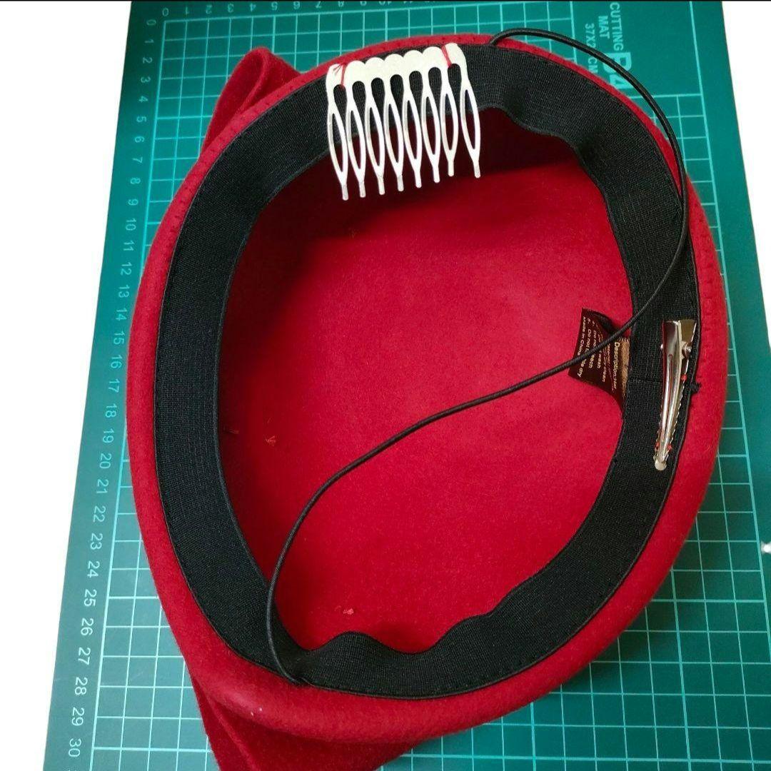 2点セット大リボン冬帽子ヴィンテージ調ピルボックス帽日常ヘッドピースフェルト赤黒