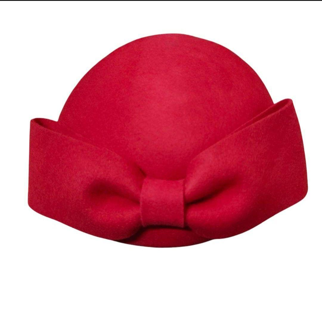 2点セット大リボン冬帽子ヴィンテージ調ピルボックス帽日常ヘッドピースフェルト赤黒