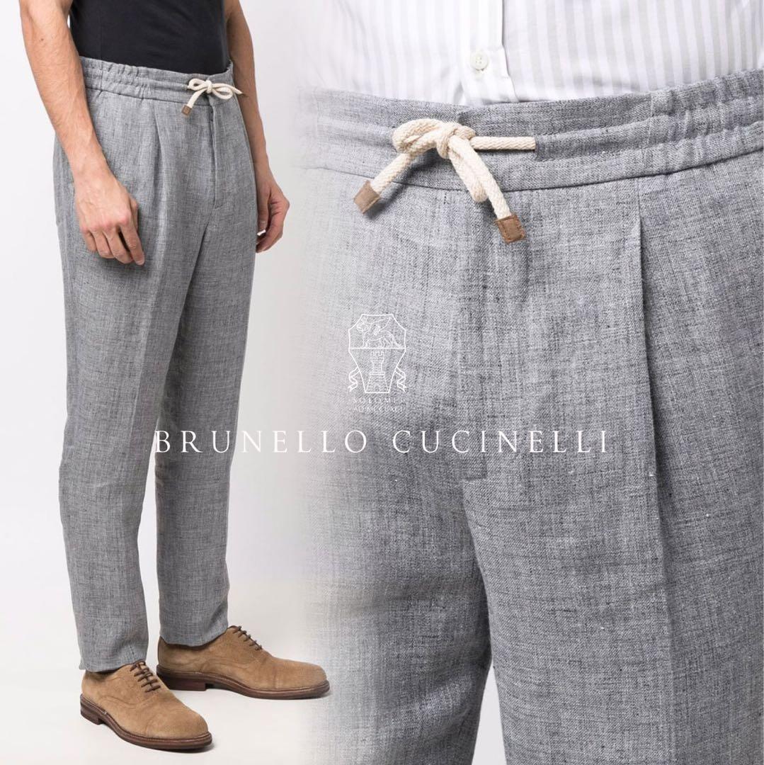 P89★美品★22SS★極上リネン100% ドローコードパンツ ブルネロクチネリ