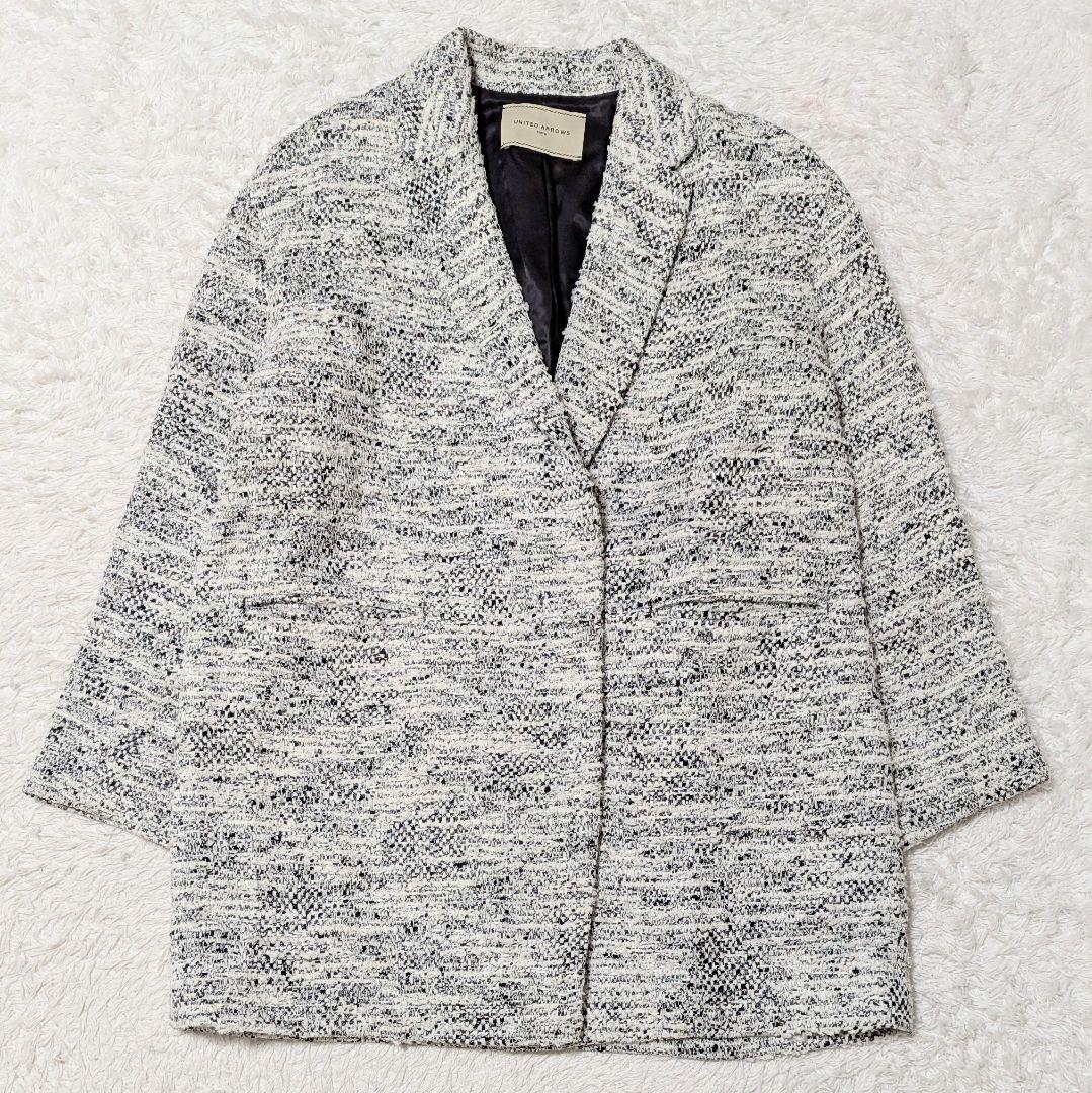 美品◎ユナイテッドアローズテーラードジャケット+プラダマフラー2点 白紺 S