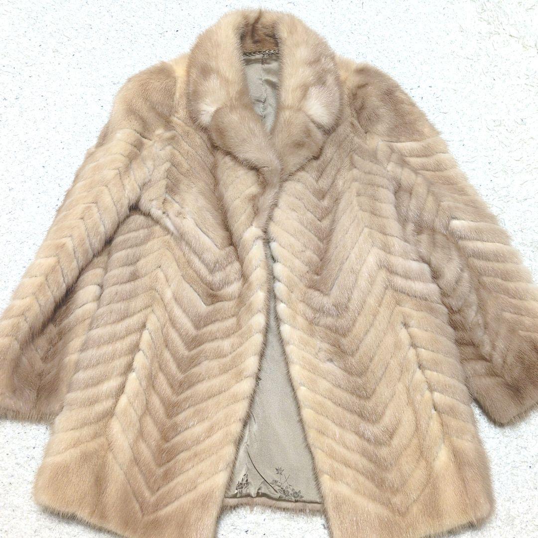 【高級毛皮】美品ファーコート シェブロン柄 ミンク