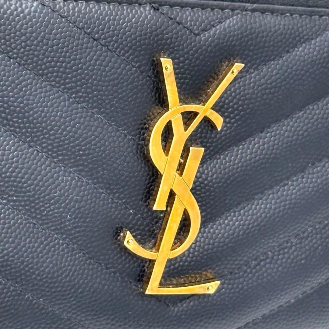 サンローラン YSL Vステッチ キャビアスキン ブラック 長財布 P80