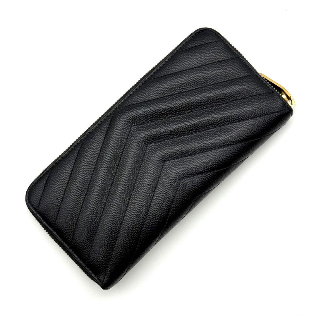 サンローラン YSL Vステッチ キャビアスキン ブラック 長財布 P80