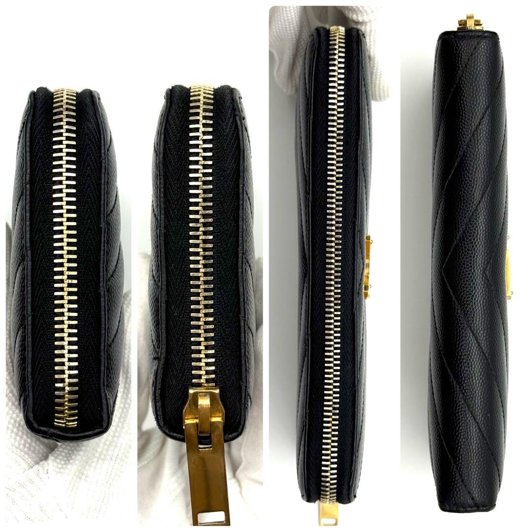 サンローラン YSL Vステッチ キャビアスキン ブラック 長財布 P80