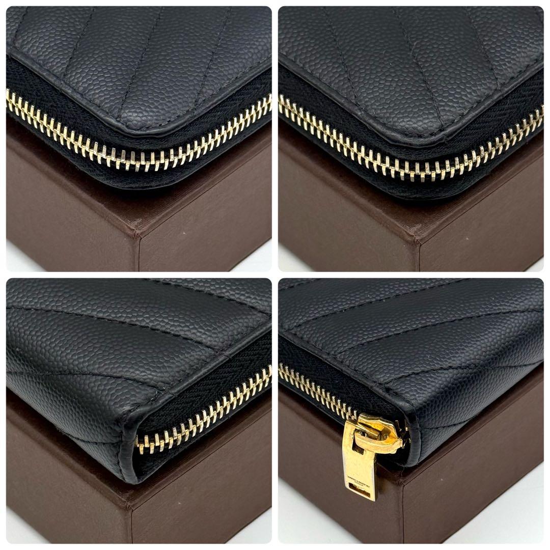 サンローラン YSL Vステッチ キャビアスキン ブラック 長財布 P80
