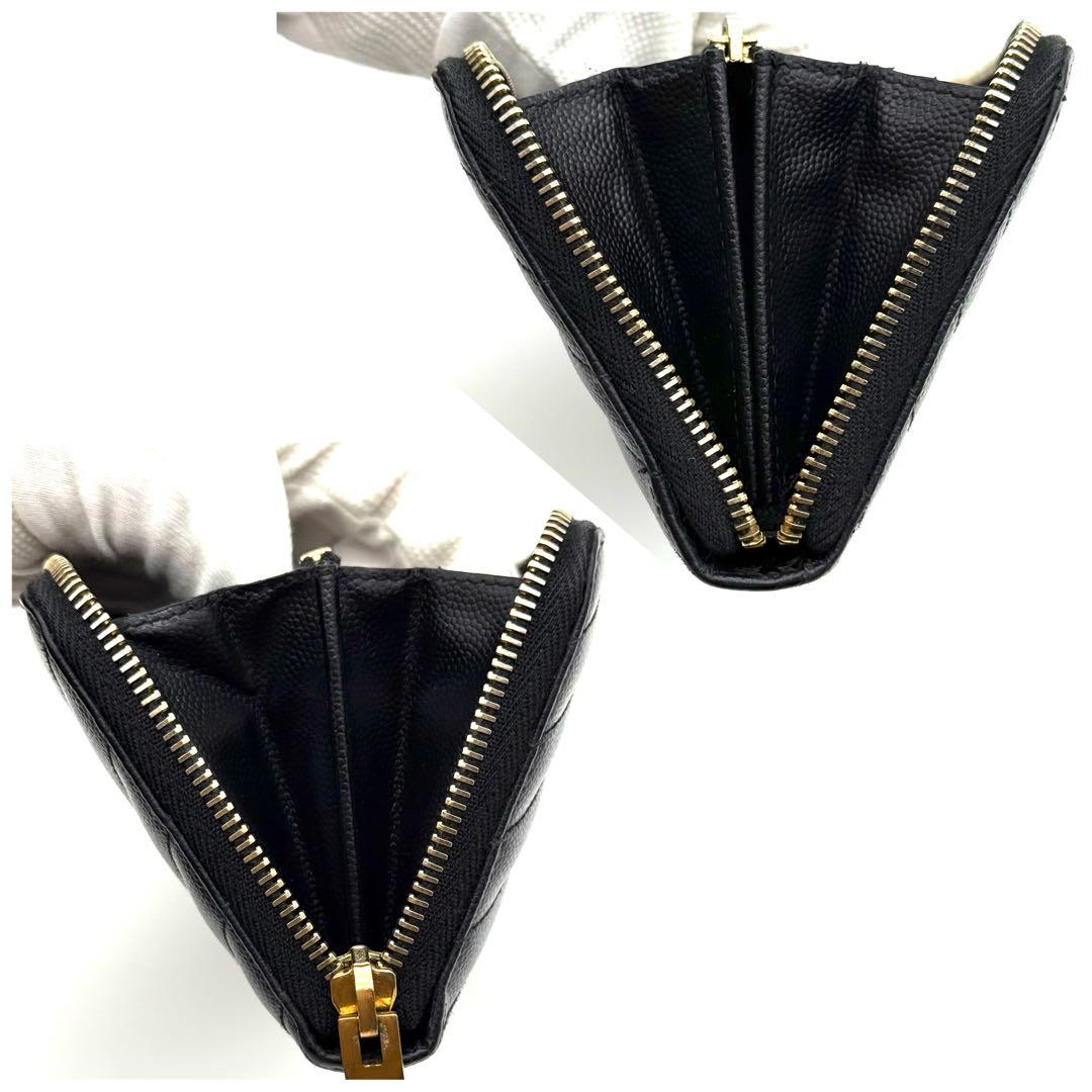 サンローラン YSL Vステッチ キャビアスキン ブラック 長財布 P80