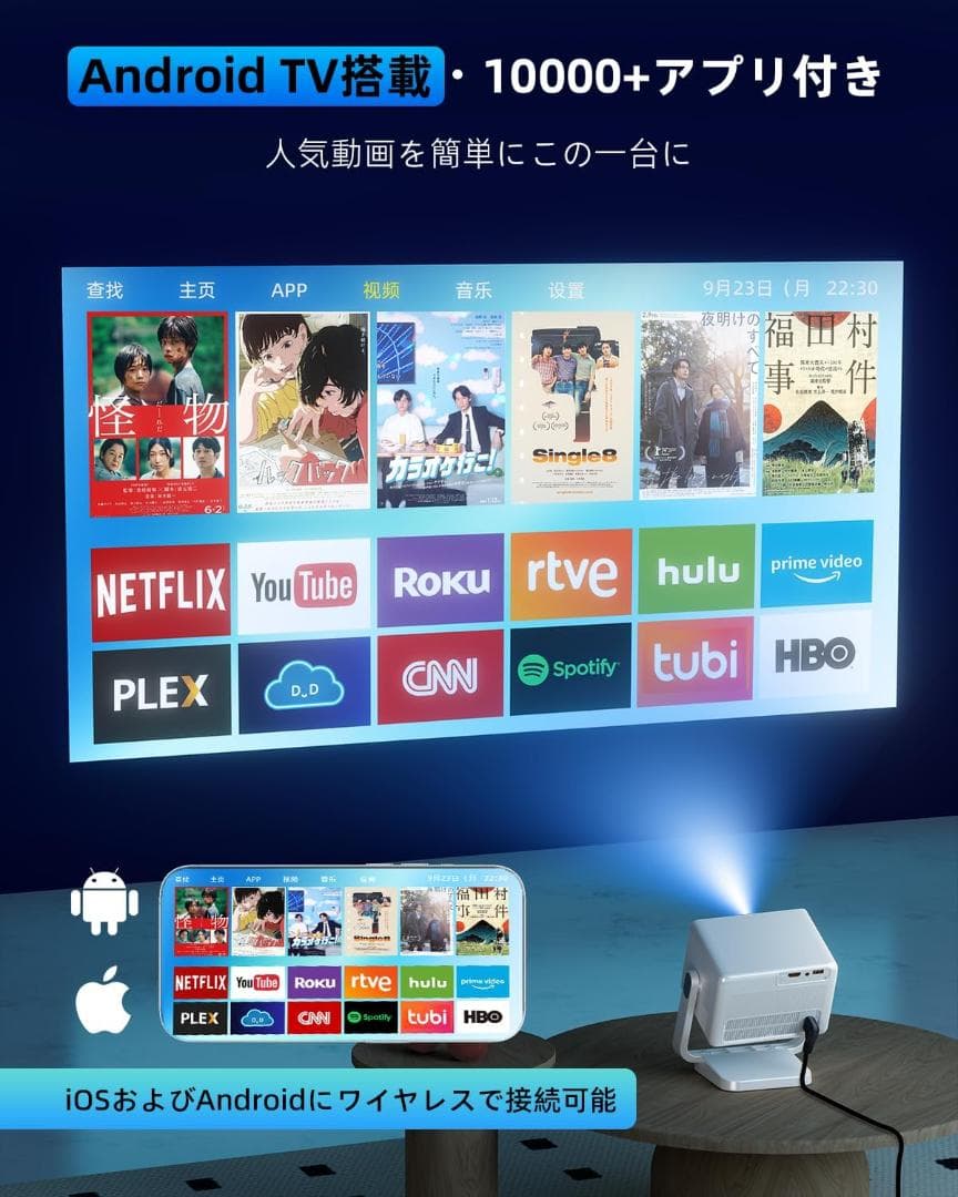 ロジェクター 家庭用【2025新登場！Android TV搭載・180°回転】