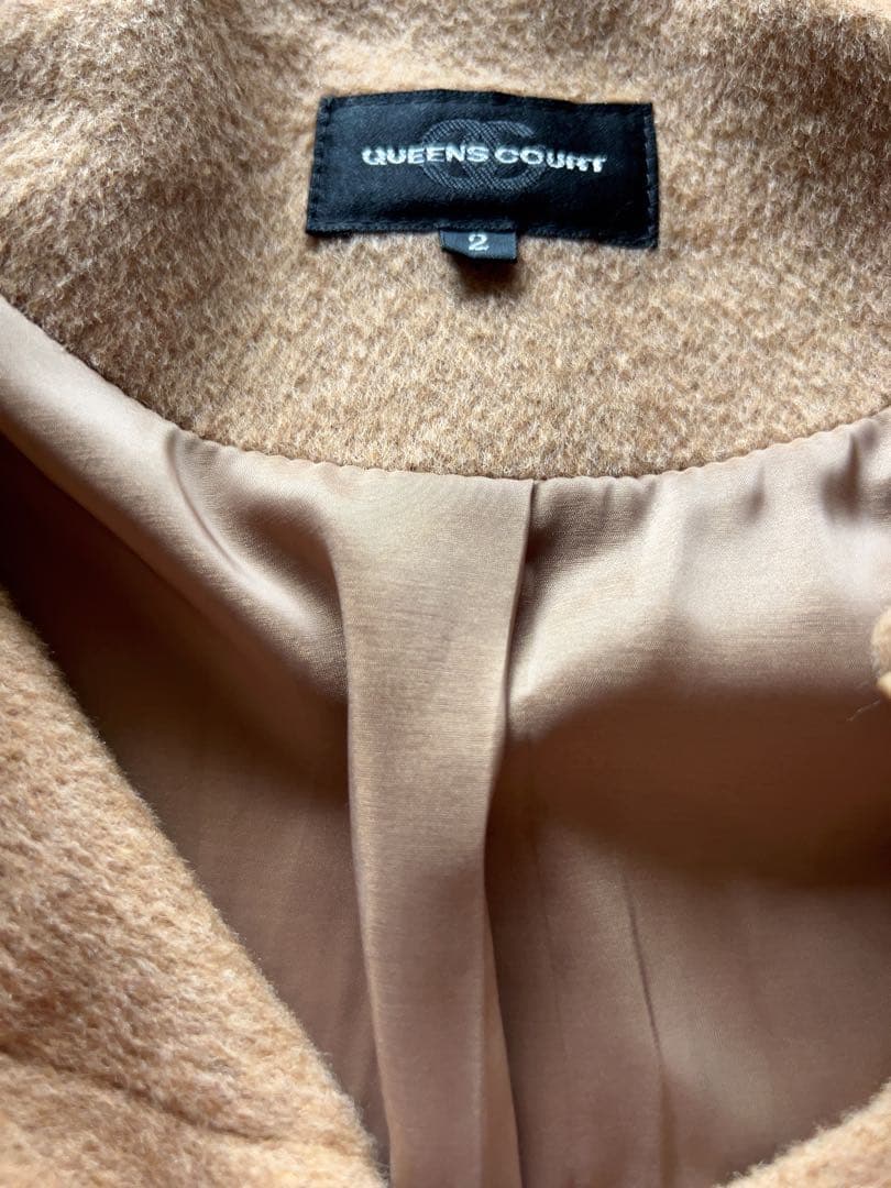 美品クイーンズコート　フォックスファー付き 　ノーカラーコート