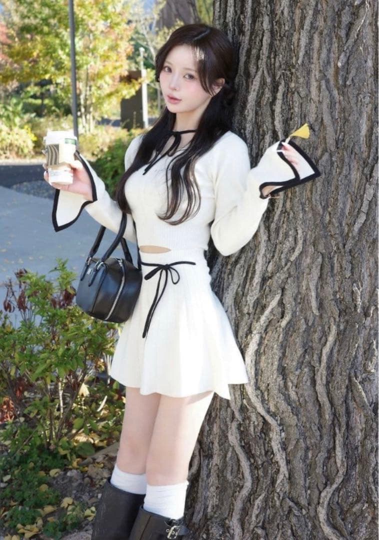 Darich ダーリッチ ウエストオープンリボンデザインニットミニワンピース