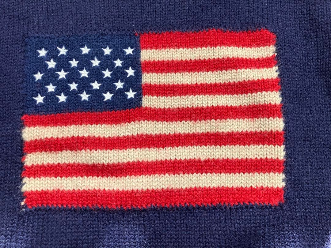 ポロ ラルフローレン ニット セーター 星条旗 アメリカ ネイビー ウール M