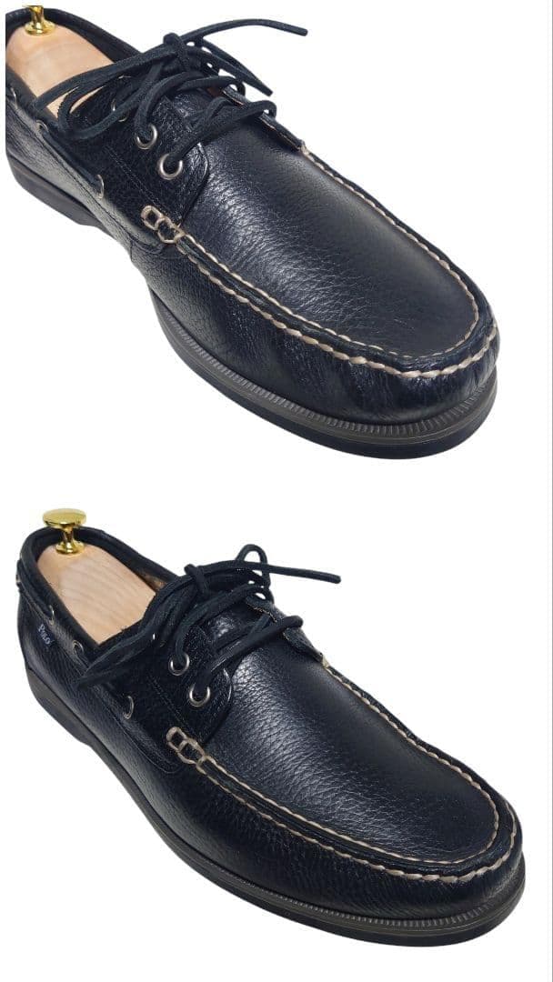 ポロラルフローレン デッキシューズ レザー 10D シボ革 黒