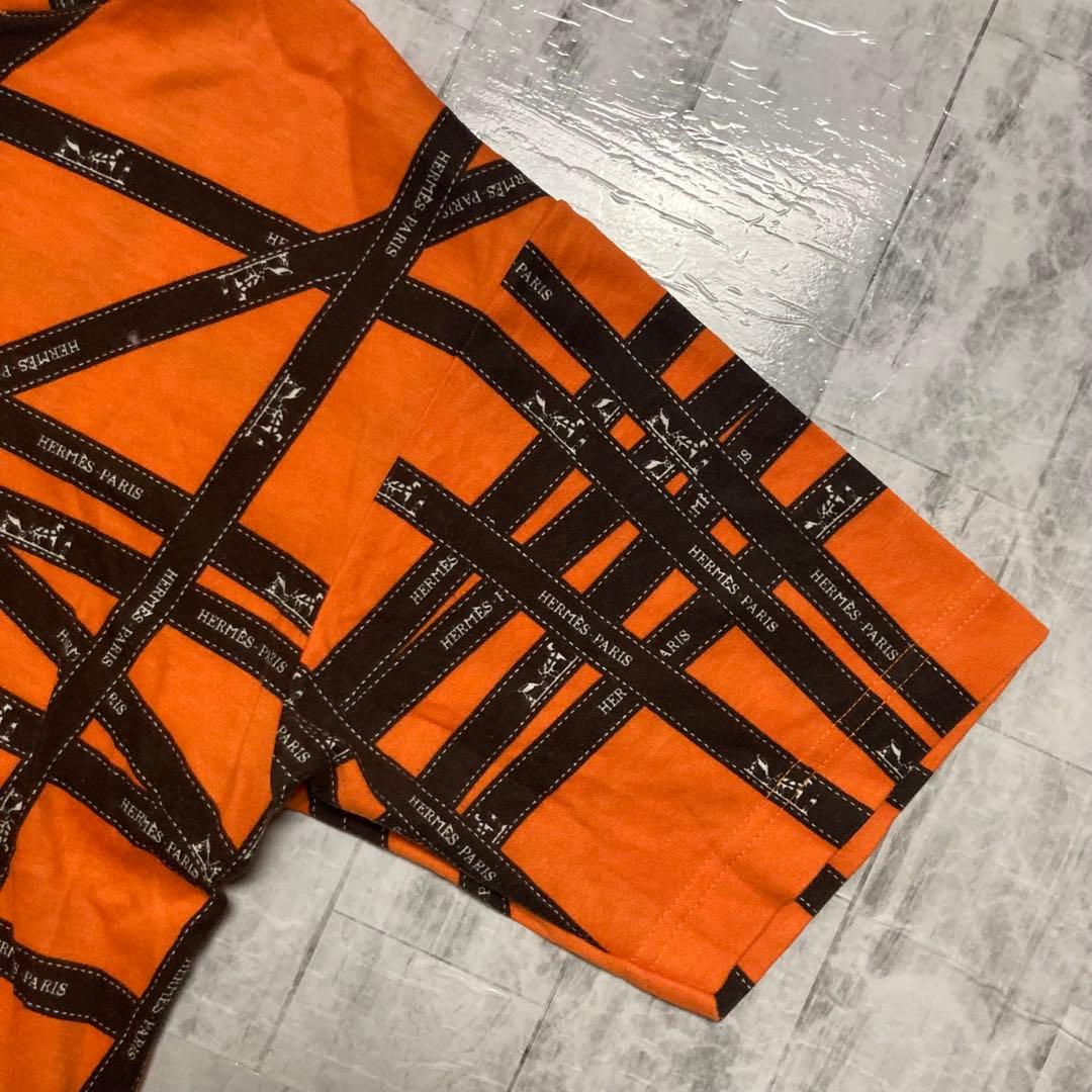 【HERMES】美品✨　エルメス　リボン柄　Tシャツ　オレンジ