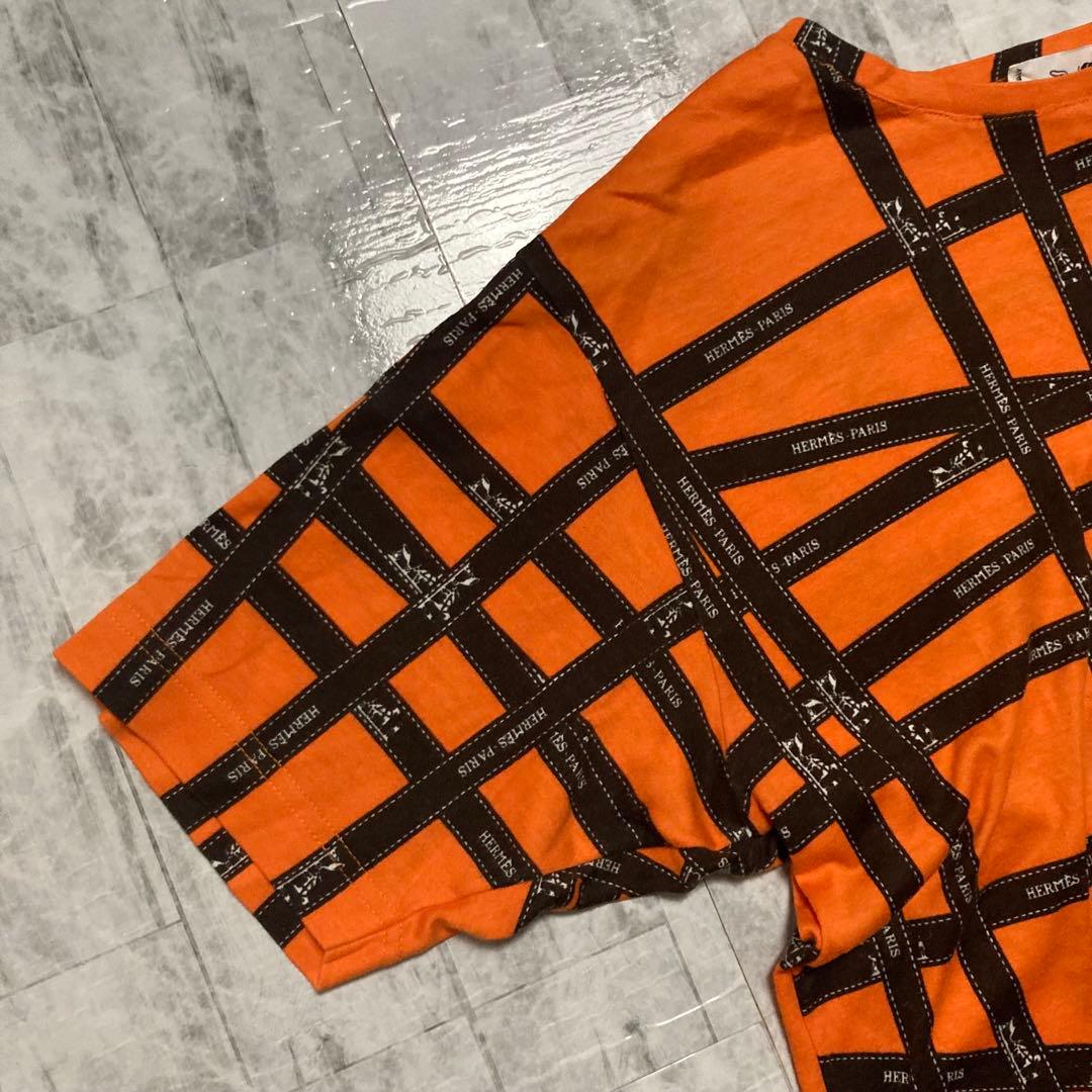 【HERMES】美品✨　エルメス　リボン柄　Tシャツ　オレンジ