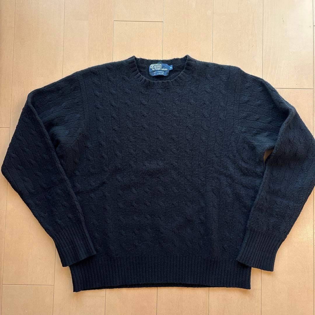 ラルフローレン　カシミヤ　ケーブルニット　黒　XL