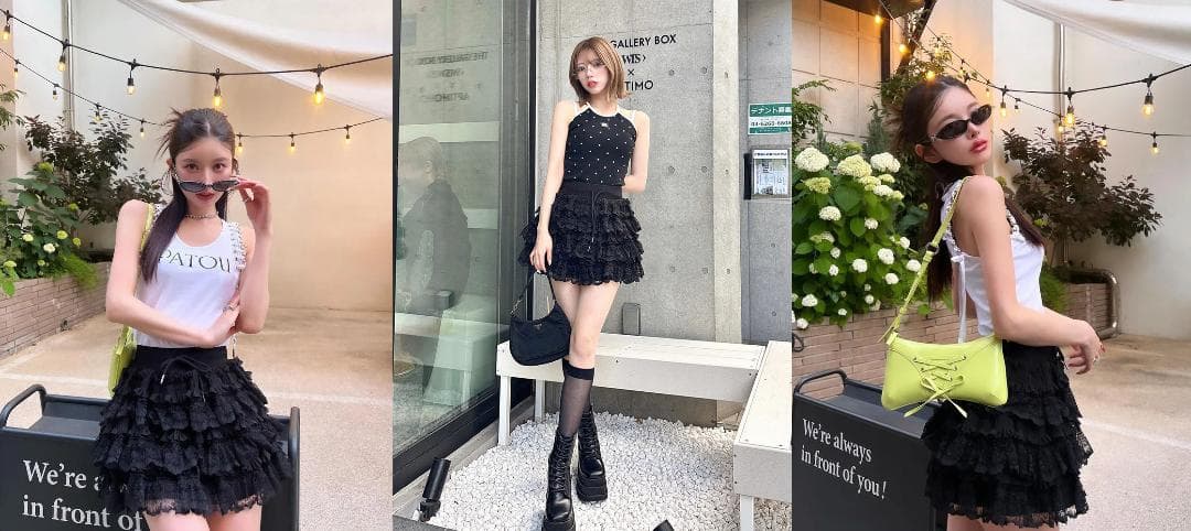 ダーリッチ darich ボリュームレースフレアミニスカート BLK FREE