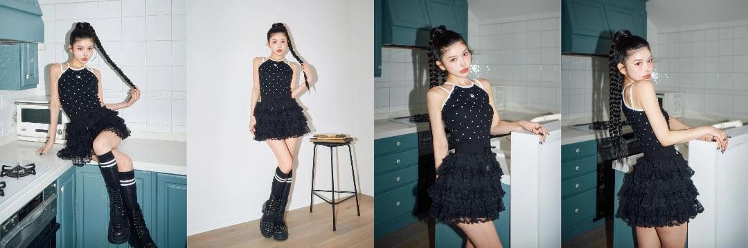 ダーリッチ darich ボリュームレースフレアミニスカート BLK FREE