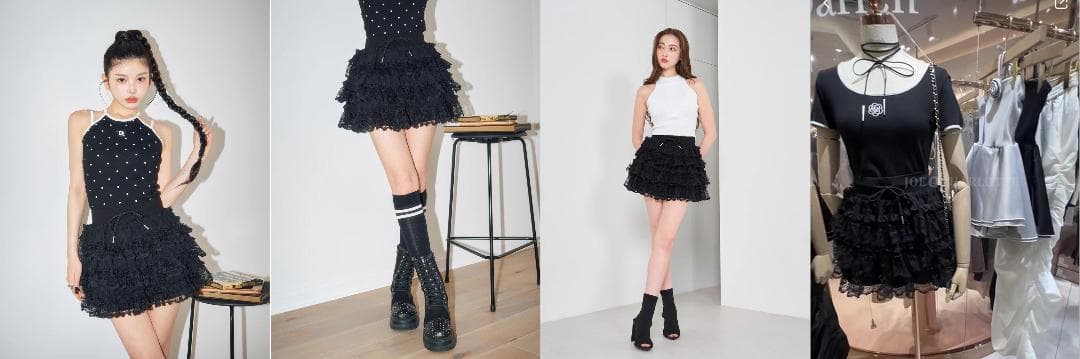 ダーリッチ darich ボリュームレースフレアミニスカート BLK FREE