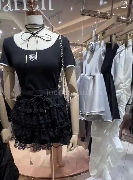 ダーリッチ darich ボリュームレースフレアミニスカート BLK FREE