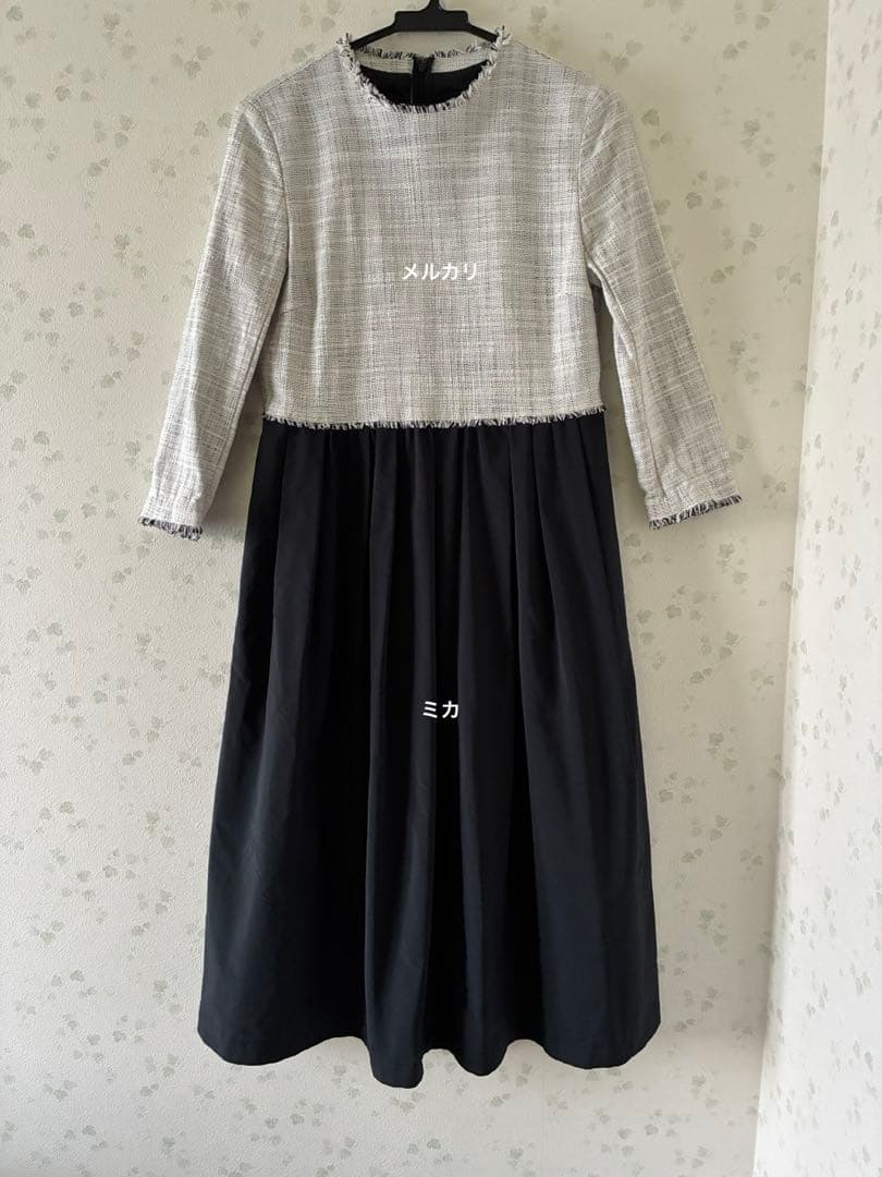 ボールジィ　ロングスラブツイード マテリアルコンビワンピース　36号　ホワイト