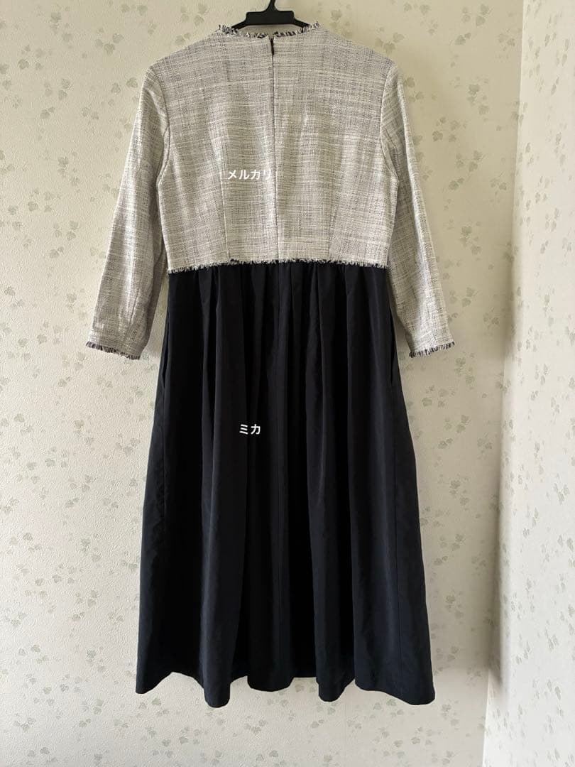 ボールジィ　ロングスラブツイード マテリアルコンビワンピース　36号　ホワイト