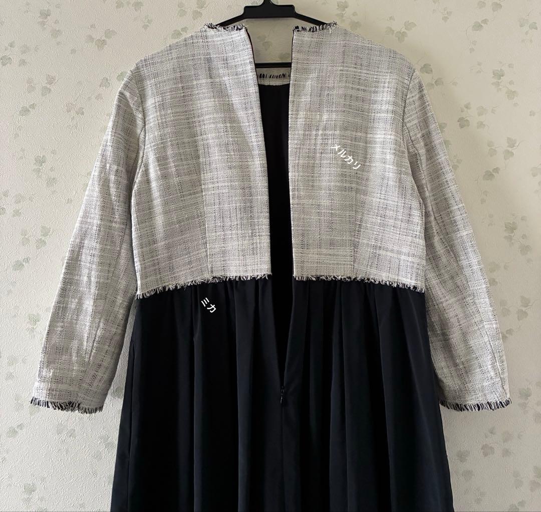 ボールジィ　ロングスラブツイード マテリアルコンビワンピース　36号　ホワイト